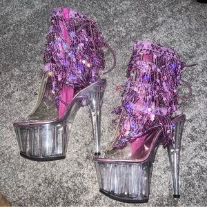 Pink Pleaser ADORE-1017SQF 7 Inch Fringe Boot Heels